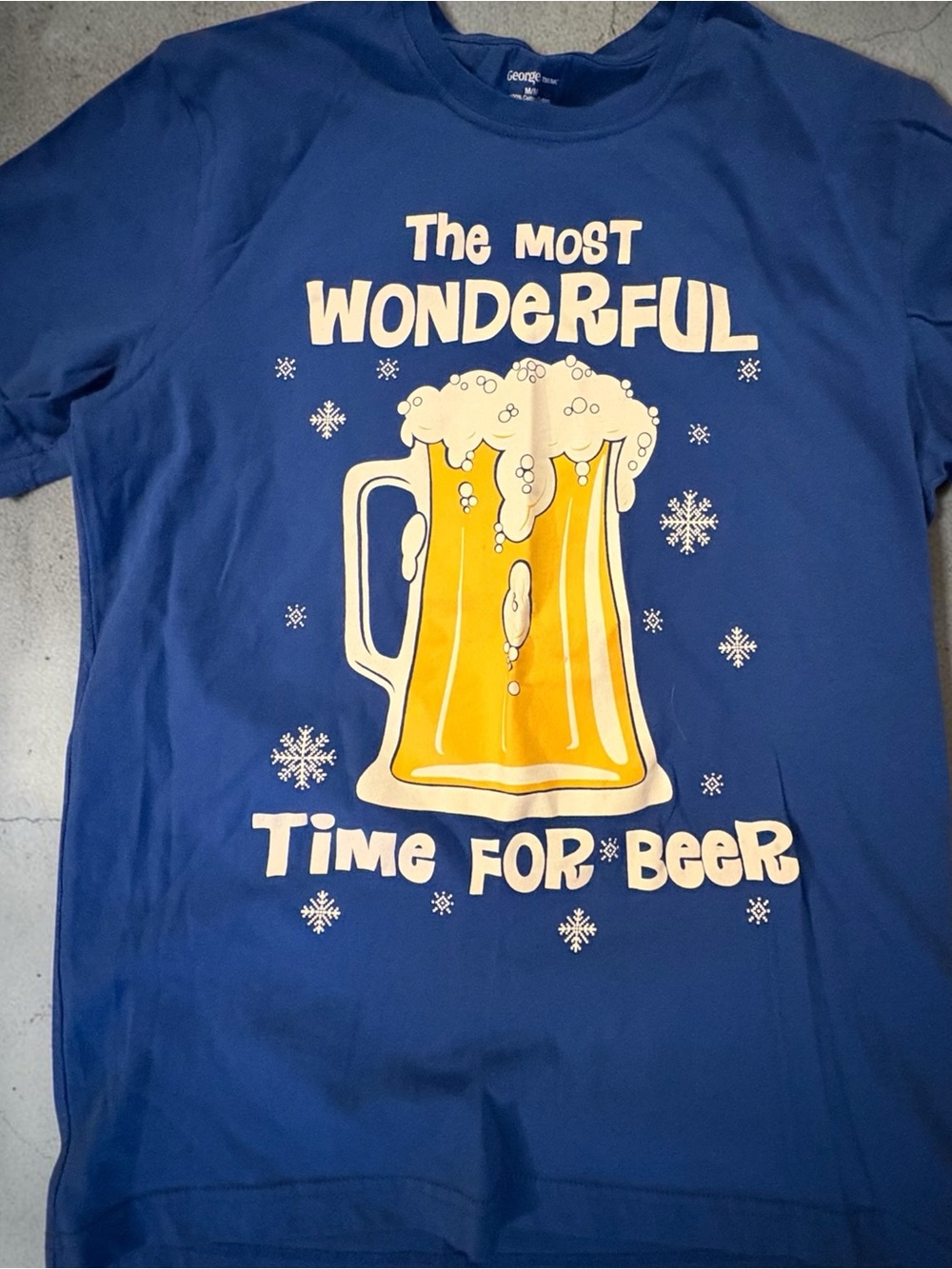 George Blue T-Shirt with Yellow Beer Mug Graphic.Mens med
